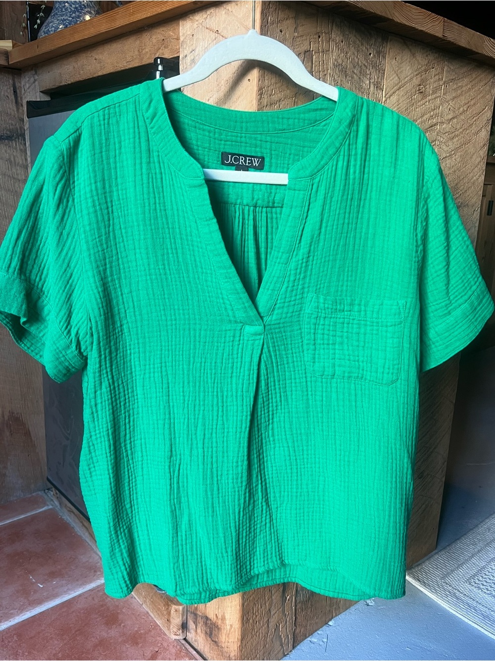 J. Crew Bright Green Short-Sleeve V-Neck Tunic